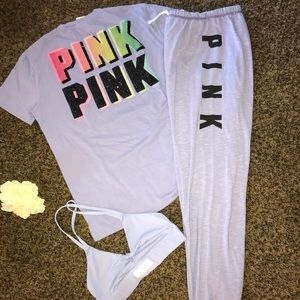 Pink Victoria’s Secret 3pc Set Matching Sweats tee